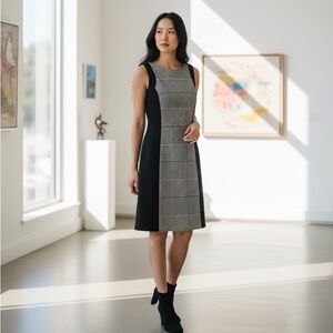 H&M Black and Gray Checkered Midi Dress